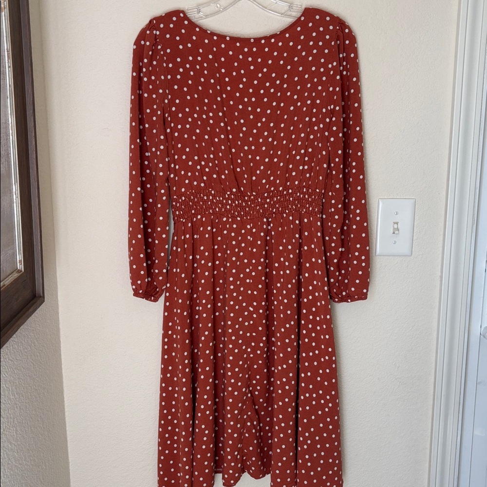 Indigo Rose Rust Red Polka Dot Dress - Picture 5 of 6